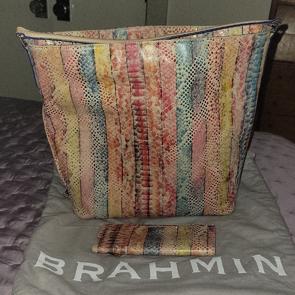 Brahmin Colorful Striped Tote Bag & Wallet